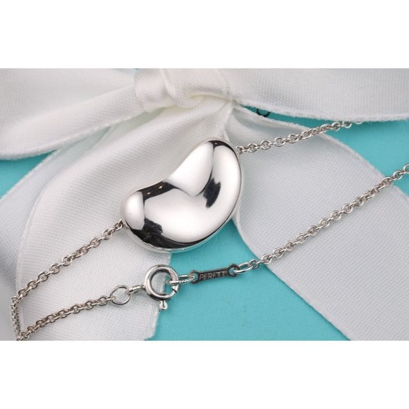 Tiffany & Co. Peretti 925 Silver Large Bean 19mm Pendant Necklace 16" Chain - Picture 9 of 11